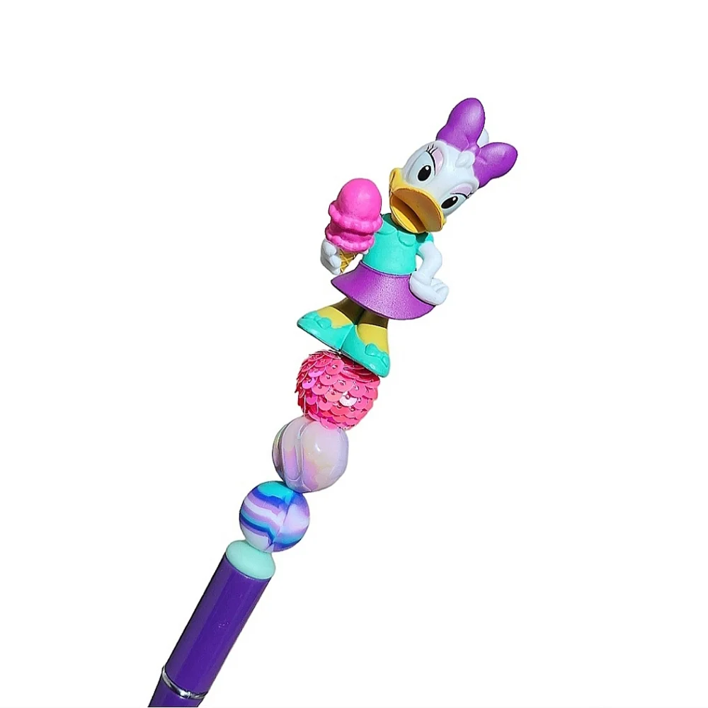 Daisy Duck Disney Figurine Beaded Ballpoint Twist Pen Purple